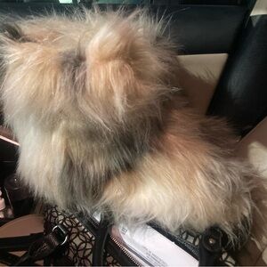 SHEIN Plush Faux Fur Pillow in Cream and Gray